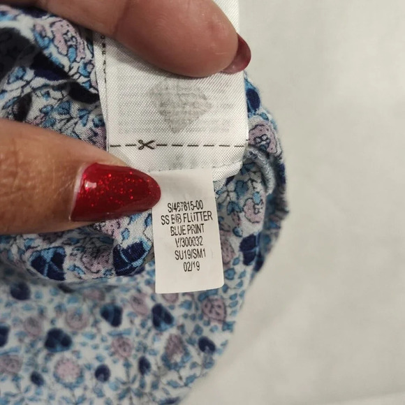 Gap Blue Floral Babydoll Top Flutter Sleeve Women Size S Rayon Cotton - Picture 5 of 6